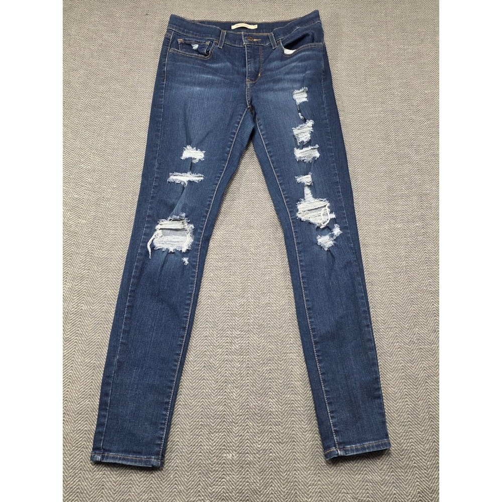 Levi Strauss 710 Super Skinny Jeans Distressed Blue Denim W30 L30